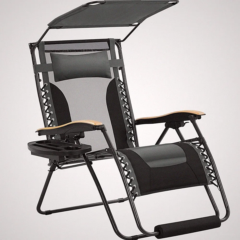 29in Oversized Zero Gravity Reclining Lounger Chair Outdoor Beech Wood Armrests