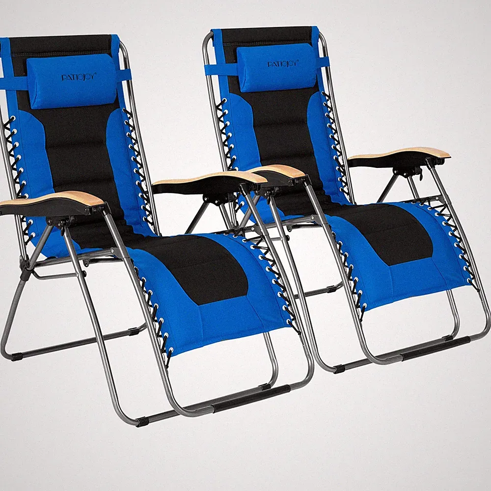 Costway 2PCS Padded Zero Gravity Lounge Chair Oversize Folding Adjustable Blue