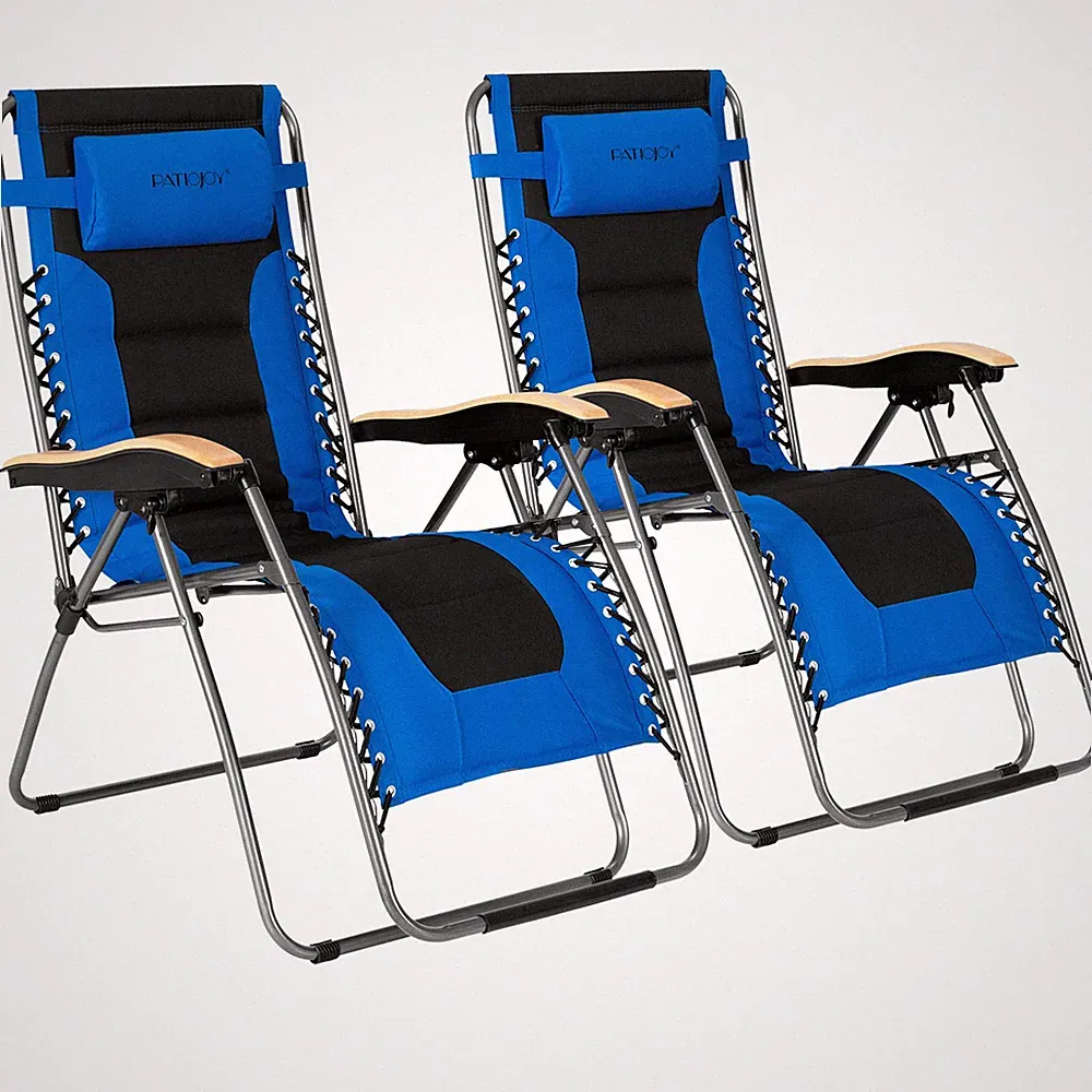 Giantex 2PCS Padded Zero Gravity Lounge Chair Oversize Folding Adjustable Blue